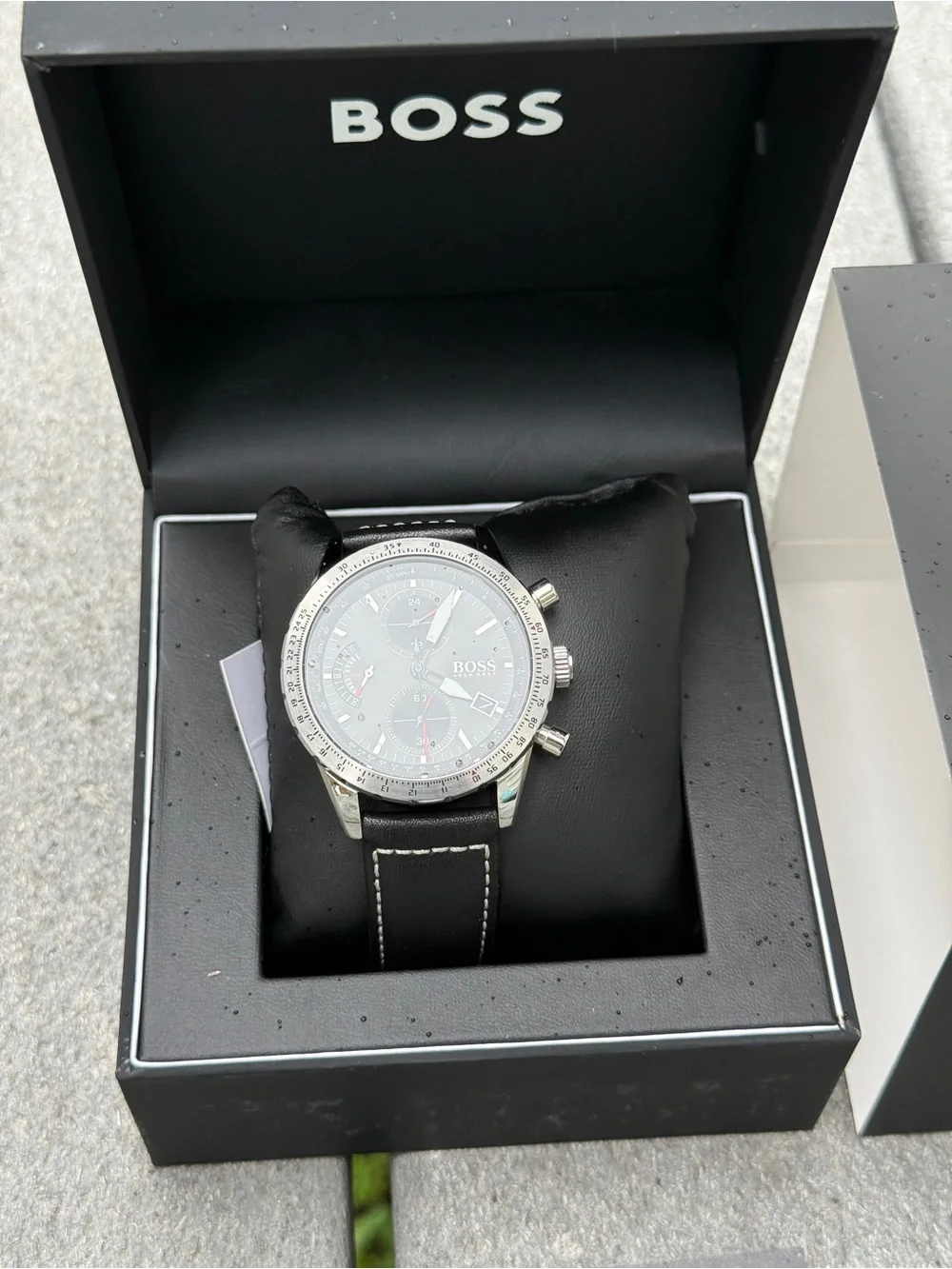 Hugo Boss Pilot Edition Black Dial Black Leather Strap Men's Watch